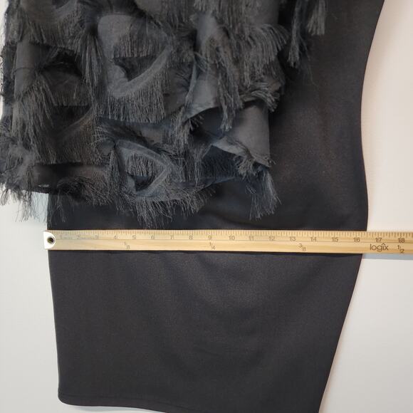 TCEC Asymmetric One Shoulder Black Dress Size S Fringe Evening New Years Party - Picture 15 of 16